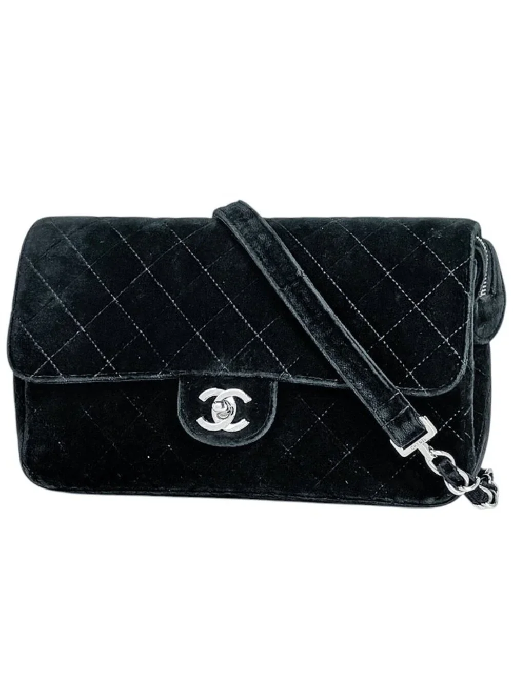 Chanel Backpack CC Logo Quilted Velour Black
